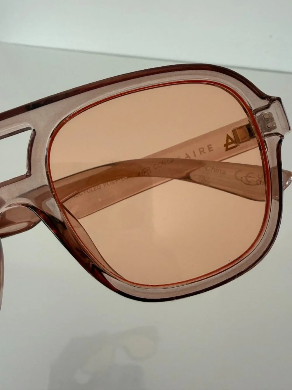 Anthropologie AIRE Whirlpool Aviator Sunglasses Pink Translucent Oversized 70s